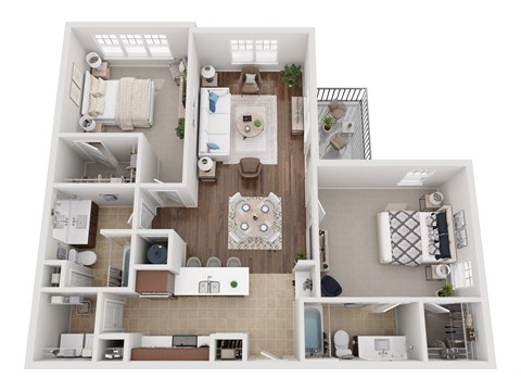 Floor plan for 2 beds, 2 baths, 1076 sqft